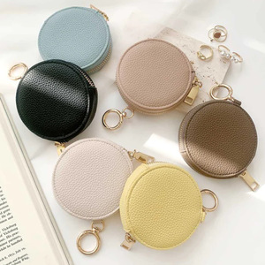 Monedero minimalista estilo japonés y coreano con cremallera, de piel sintética con textura de lichi, monedero portátil corto y redondo. - Product Image 1