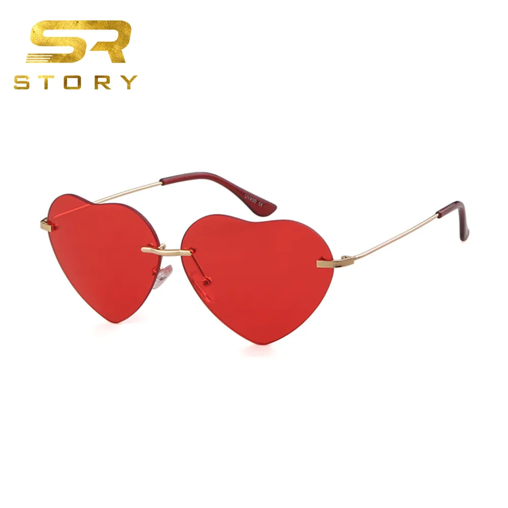 Storia STYS879 amanti della moda cuore occhiali da sole donna uomo di marca di Design anni '90 occhiali da sole donna occhi di gatto rosso amore senza cornice