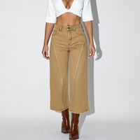 Jean taille haute de qualité supérieure, coupe droite oversize respirante, style streetwear, jambe large, en denim bleu pour femme
