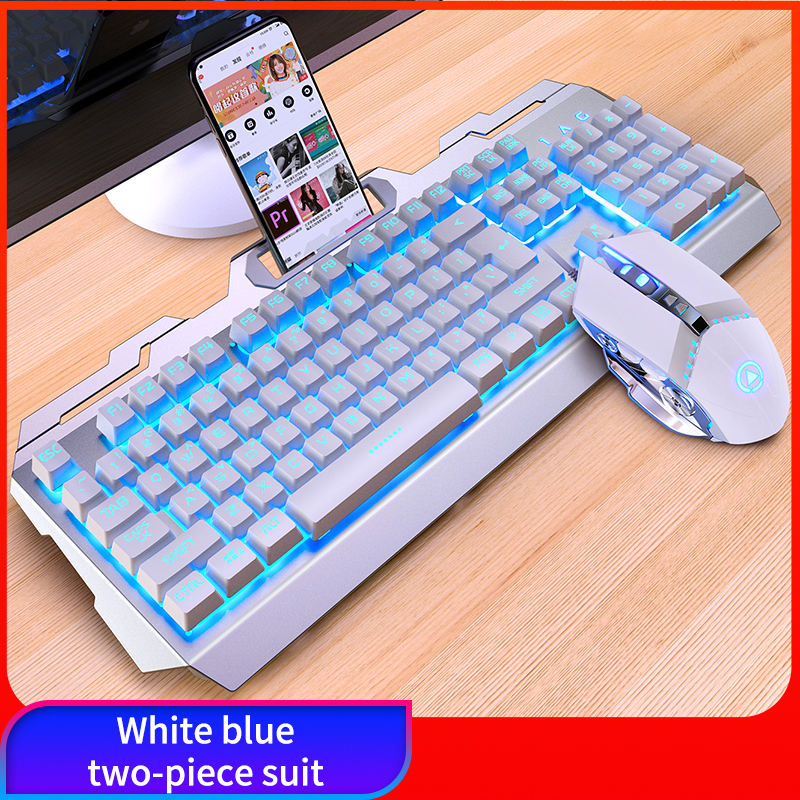 Blanc Bleu lumière Clavier + Souris