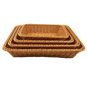 wholesale Rectangular PP rattan Supplier Empty food resin storage containers Hamper gift weaving storage bin cheap basket