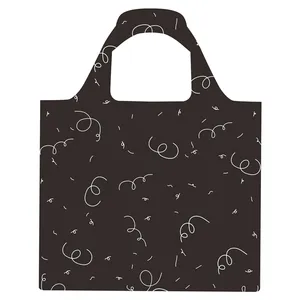 Reusable Custom Logo Printed Recycled Ripstop Nylon Eco Standard Foldable Shopping Bag With Tag