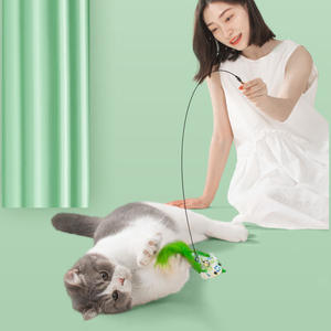 Divertente bastone per animali domestici auto-intrattenimento per alleviare la noia uccello simulato piuma gatto gattino giocattoli sostituibili testa asta di estensione plastica - Product Image 3