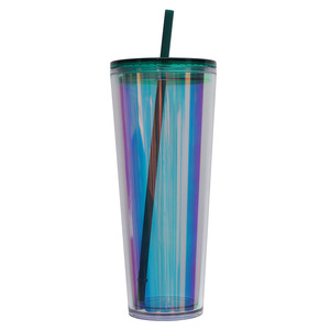 Shang Kou Ai Iridescent Double Wall Plastic Tumbler With Straw 20oz Party Drinkware Bpa Free Reusable Cup - Product Image 3