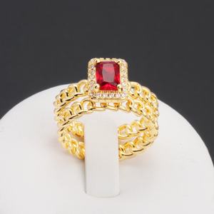 Anillo Doble Clásico JXX Chapado en Oro de 24K con Piedra para Mujer, Joyería de Boda, Gran Venta - Product Image 3