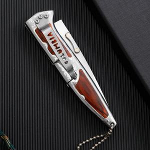 Coltello Tascabile Tattico con Lama in Acciaio Inox 84mm, Manico in Legno, per Campeggio, Sopravvivenza, Caccia, Bushcraft, OEM - Product Image 5