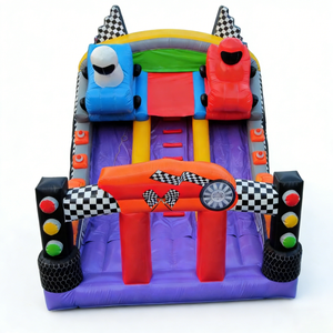 Toboggan gonflable à double voie sur le thème des voitures de course, feux de circulation, matériau PVC, capacité 500 kg, parc d'attractions extérieur, enfants, respectueux de l'environnement - Product Image 3