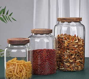 Contenitore per caffè con coperchio in legno vetro porta oggetti in vetro per fagioli di zucchero di riso - Product Image 6