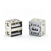 Connecteur USB 2.0 double couche AF femelle, 10,5 mm vertical DIP avec bord recourbé pour charge rapide et transfert de données
