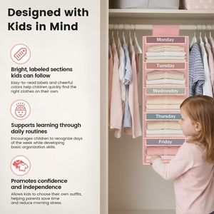 Weekly Clothes Organizer For Kids 5 <b>Shelf</b> Hanging Closet Storage With Labels And Side Pockets Bedroom Use Oxford Cloth Fabric - Product Image 3