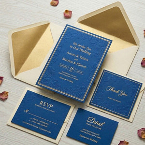 Ensemble d'invitations de mariage personnalisées de luxe, gaufrées, avec estampage à chaud doré, motif floral rose poudré, avec <span class=keywords><strong>enveloppe</strong></span> doublée vert forêt - Product Image 4