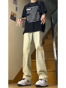 Jeans pour hommes à ourlet végétal, coupe décontractée, motif <span class=keywords><strong>Hibiscus</strong></span>, en denim, vente en gros - Product Image 1