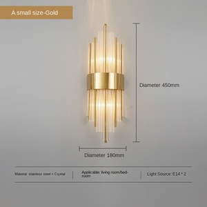 โคมไฟติดผนังในห้องนั่งเล่นสุดหรูโคมไฟคริสตัลตกแต่งทางเดินในร่มเชิงเทียนติดผนังสแตนเลสสีทอง - Product Image 5
