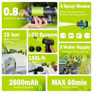 Nettoyeur haute pression portable 15 bars, ultra léger 0,8 kg, design pliable avec écran LCD, 4 modes de pulvérisation + 5 accessoires - Product Image 2