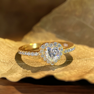 Anello di fidanzamento FOXI placcato in oro 18k cuore <span class=keywords><strong>D</strong></span> colore VVS Moissanite diamante anello di alone 925 <span class=keywords><strong>argento</strong></span> Sterling Moissanite anello di <span class=keywords><strong>nozze</strong></span> - Product Image 2