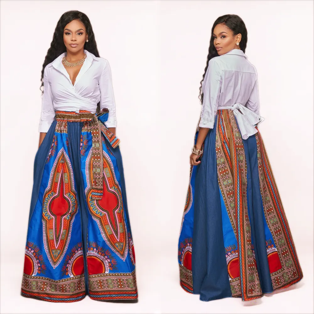 OEM ODM Custom Logo High Quality Cotton African Clothing Wax Print Plus Size Women Maxi Skirts