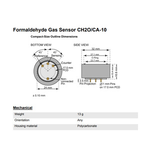 Sensor de Gas Formaldehído Membrapor CH2O CA10, Monitor de Calidad del Aire Hecho en Suiza - Product Image 5
