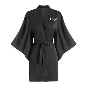 Camicia da notte lunga da donna in poliestere tinta unita abito Kimono in raso da sposa sposa