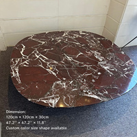 Table basse en marbre Rosso Levanto à bords incurvés, table de salon ovale carrée douce pour projets de villas de luxe, hôtels et halls d'accueil (ODM/OEM)