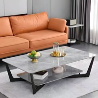 Table basse moderne à plateau en marbre, hauteur réglable, double niveau, pour salon, meubles de maison
