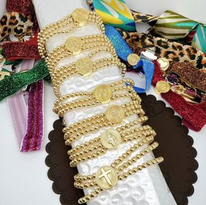 Pulsera de Moda con Dije de <span class=keywords><strong>San</strong></span> <span class=keywords><strong>Benito</strong></span>/Virgen María/<span class=keywords><strong>Cruz</strong></span>, Pulsera Religiosa con Cuentas de <span class=keywords><strong>Cruz</strong></span> Chapadas en Oro, Pulsera de Cuentas para Mujer - Product Image 1