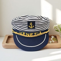 Chapeaux de fête nautiques en gros : Chapeau de capitaine rayé marine et chapeaux de costume nautique Gold Venezia