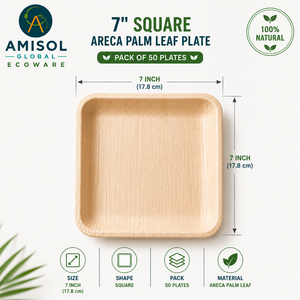 Plato Desechable Cuadrado de 7 Pulgadas para Ensalada, Hecho de Hoja de Palma Areca |   Plato de Catering Resistente, Compostable y Ecológico - Product Image 2
