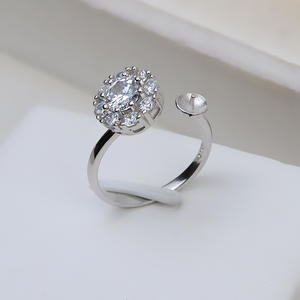 Anillo de Plata Han S925, Éxito de Ventas en Tiktok, con Incrustaciones, Giratorio, Abierto, con Perla, 7-9, Accesorios para Joyería DIY, Soporte Vacío 2779 - Product Image 1