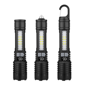 Linterna portátil para exteriores con pantalla digital, luz potente, resistente al agua, recargable por USB, zoom telescópico, luz LED blanca - Product Image 1
