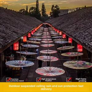 ร่มตกแต่งเพดานแบบญี่ปุ่นจีน งานฝีมือ อุปกรณ์ประกอบการเต้นรำ ร่มกันแดด ร่มทำมือจากผ้าไหมและกระดาษเคลือบน้ำมัน - Product Image 3