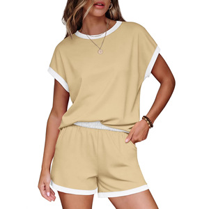 Ensemble de vêtements de nuit décontractés rayés pour femmes, haut ample à col rond et manches courtes, et short, Smlxlxxl, mode européenne et américaine, Style Street Style - Product Image 3