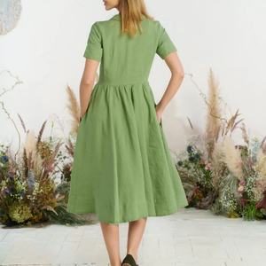 Vestido Camisero de Lino para Mujer, Personalizado, de Alta Calidad, Casual, Veraniego, Holgado, de Manga Corta, con Cuello Camisero y Botones - Product Image 2