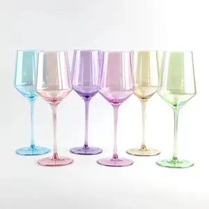 Kaca anggur hijau, piala kaca berwarna merah muda, piala anggur hadiah warna bening merah muda hijau ungu biru kaca anggur