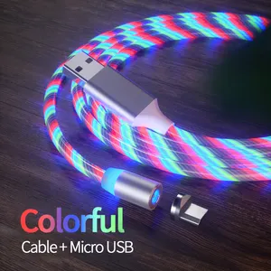 LED Flow สายชาร์จโทรศัพท์มือถือโลหะ,สายชาร์จ USB C แบบแม่เหล็ก Micro Type C ยาว1เมตร