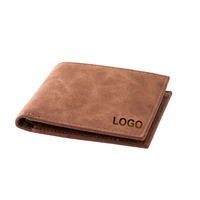 Dompet RFID Koin Gaya Pendek PU Pria Kasual Bisnis Logo Kustom, Dompet Kulit Minimalis Tempat Kartu Obral Promosi
