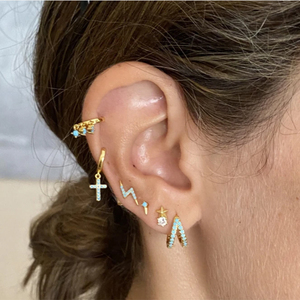 Pendientes de Plata de Ley S925 con Doble Hilera de Diamantes, Turquesa y Circonita, Pendientes de Moda para Mujer - Product Image 5
