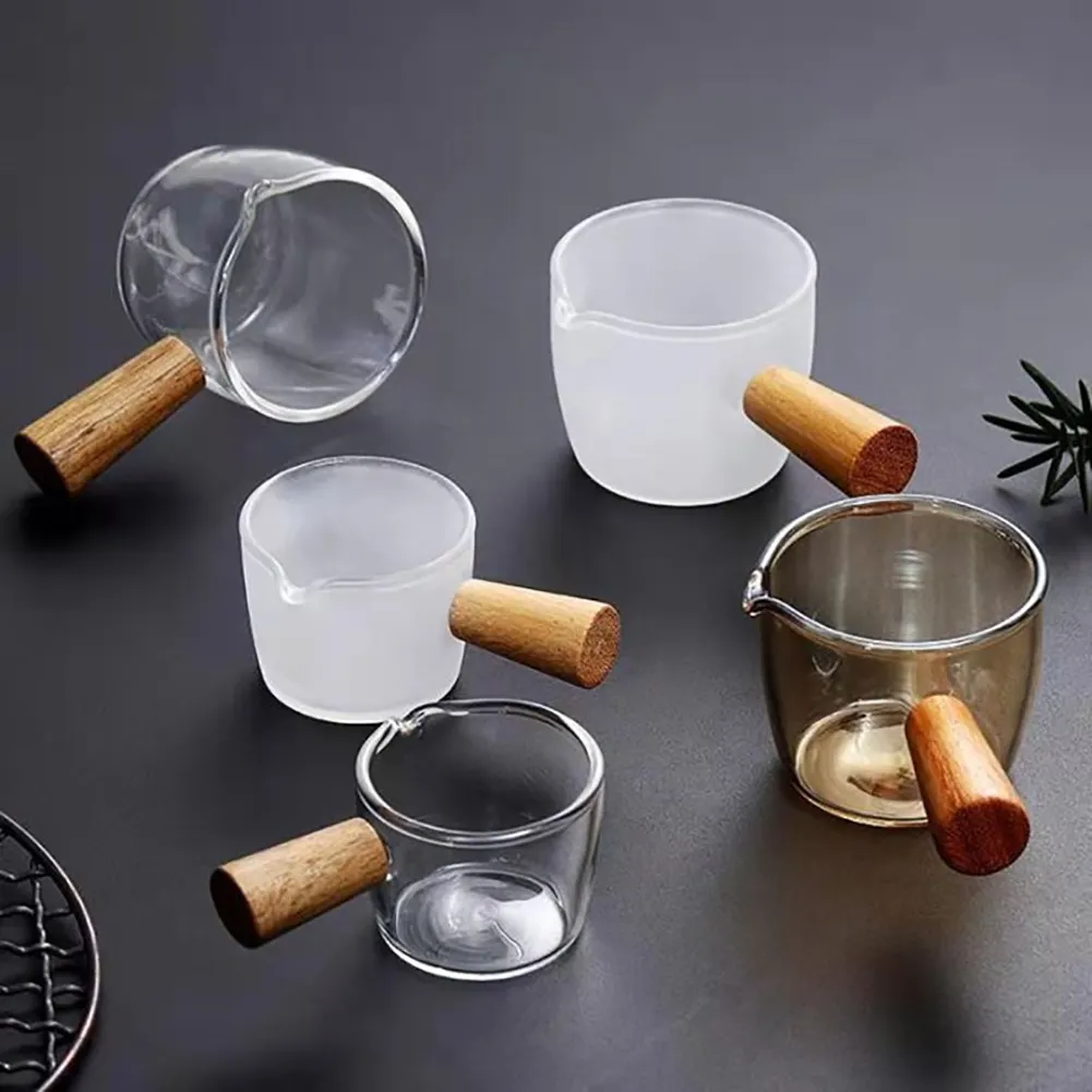 Sartén de leche de vidrio de alta borosilicato con mango de madera, utensilios de cocina para el hogar, olla de vidrio