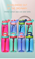 Bouteilles d'eau sportives portables en plastique, cylindriques, droites, réutilisables, sans BPA, populaires, avec paille, vente en gros