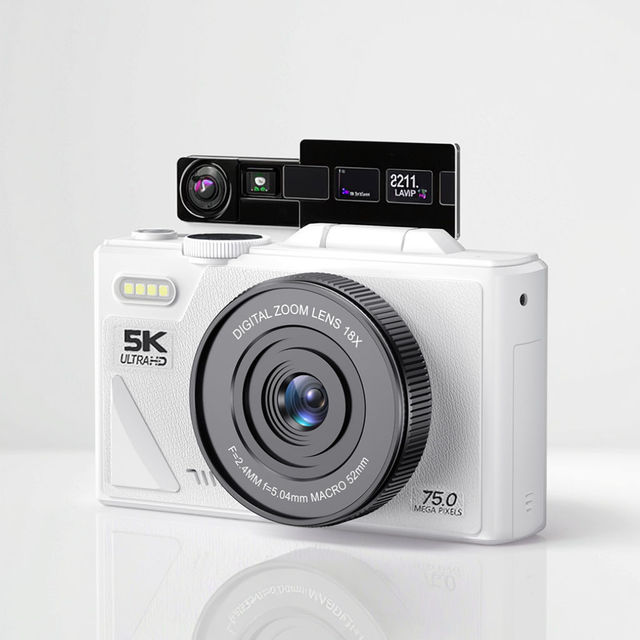 Ultra Clear 5K Digital Cam 75MP Vlogging Camera with AI Smart Face Tracking 180° Flip Screen WiFi 18X Zoom and Webcam for Travel