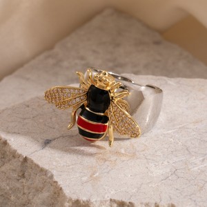 Ensemble bracelet et bague abeille, bijoux insectes dorés, accessoire de mode pour femmes - Product Image 3