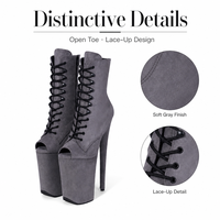 Bottes à lacets respirantes en PU de 23 cm avec bout ouvert et fermeture éclair latérale pour la danse sur barre et les spectacles en boîte de nuit, emballage OEM, vente en gros