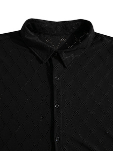 Ensemble chemise à manches courtes pour homme, style décontracté, en polyester respirant, tricoté jacquard, couleur unie, motif floral brûlé sur le devant - Product Image 4