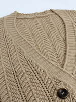 Gilet décontracté pour femme à col en V, cardigan court en tricot avec boutons décoratifs, 100 % acrylique anti-boulochage pour l'automne