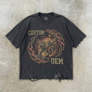 T-shirt pour homme en coton 100% coupe ample, style streetwear, imprimé numérique personnalisé, effet vieilli, style vintage, OEM - Product Image 2