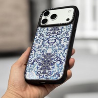 Coque de téléphone en verre trempé style coquille de conque avec impression feuille d'or, motif porcelaine bleue et blanche, pour iPhone 16 17 18 Pro Max