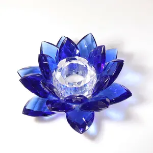 MH-ZT0140 2cm 4cm Hole Crystal Tealight Blue Lotus Flower Tealight Small Crystal Candle Holder For Wedding Home Decoration