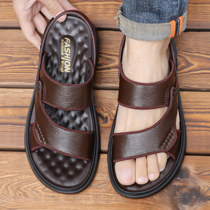 Sandalias de Cuero para Hombre, Primera Capa de Piel de Vaca, Suela Gruesa Antideslizante, Estilo Casual de Verano, con Tiras Cruzadas, Punta Abierta, Suela de Goma, Entresuela de EVA - Product Image 4