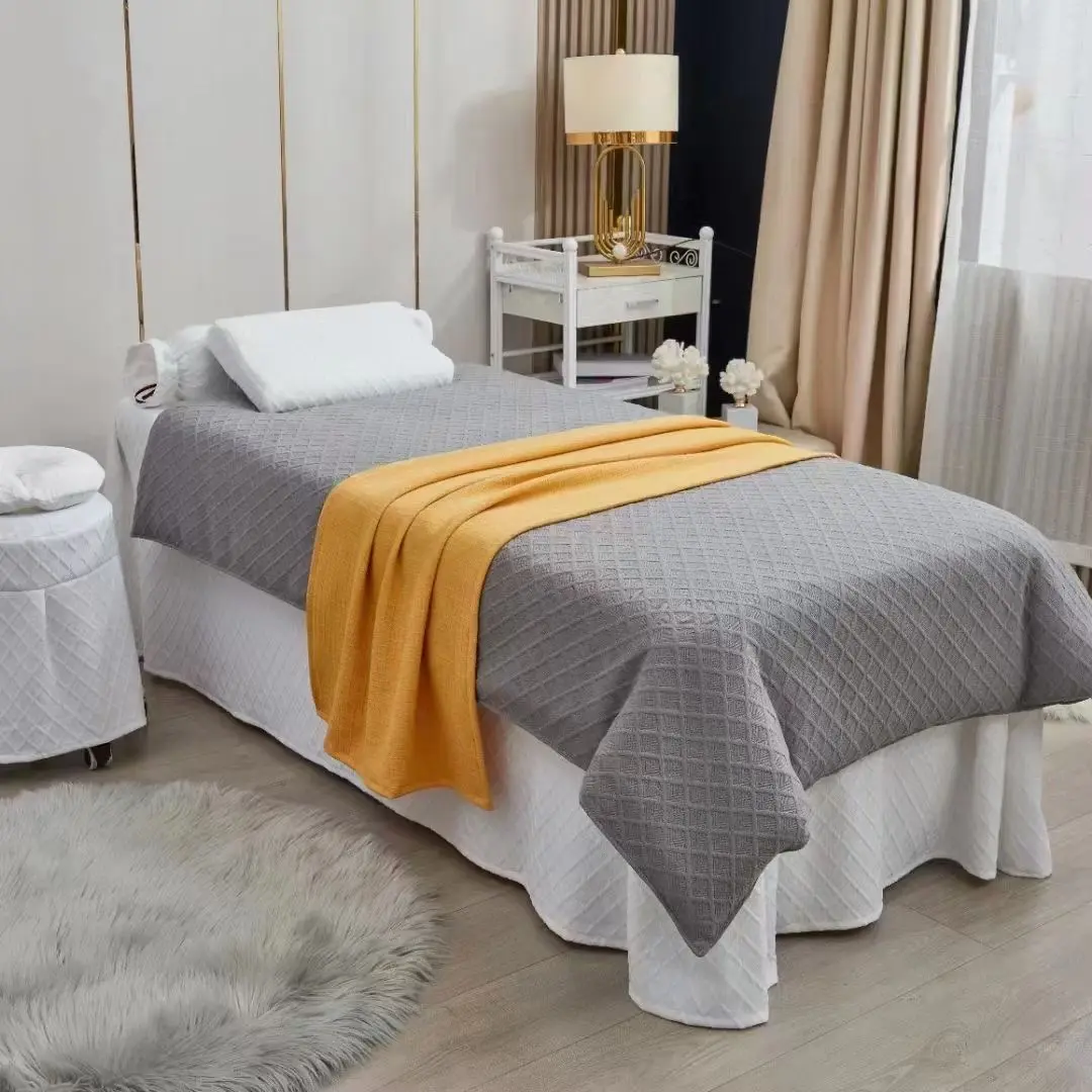 Hot sale Luxury Super Soft 100% polyester Massage Bedspread SPA Bedding Set with Headrest Cover Hospital beauty bedspread