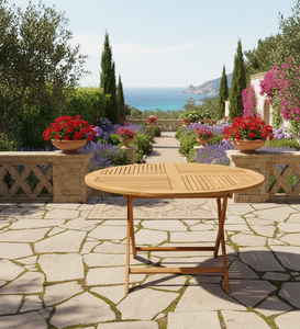 Table de repas ovale polyvalente en teck pour l'extérieur avec extension, idéale pour les jardins, les patios et les environnements de villégiature - Product Image 4