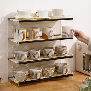 Portavasos multicapa para el hogar, estante de almacenamiento de tazas/vasos estilo ratán para escritorio, cafetera sencilla para cocina. - Product Image 2